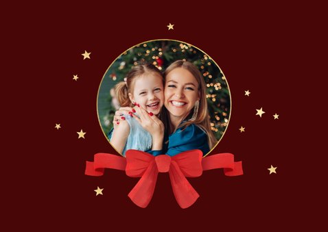 Kerstkaart stijlvol fijne feestdagen sterren strikjes goud 2