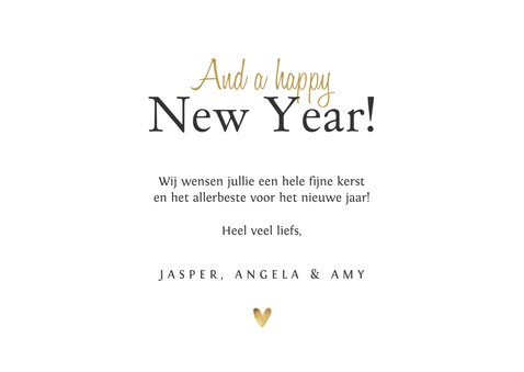 Kerstkaart stijlvol goud foto hartjes wit 3