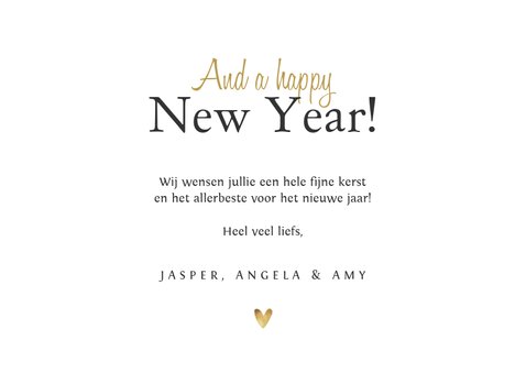 Kerstkaart stijlvol goud foto hartjes wit 3