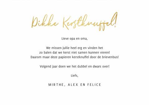 Kerstkaart stijlvol knuffel goud sneeuw krijtbord foto 3