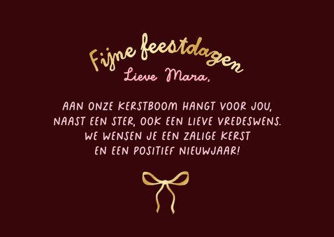 Kerstkaart strik hip roze rood goud sterretjes foto 3
