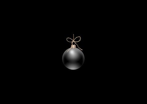 Kerstkaart transparante kerstballen zwart goud Achterkant