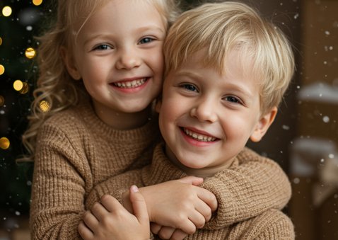 Kerstkaart vier foto's gouden spetters merry christmas  2