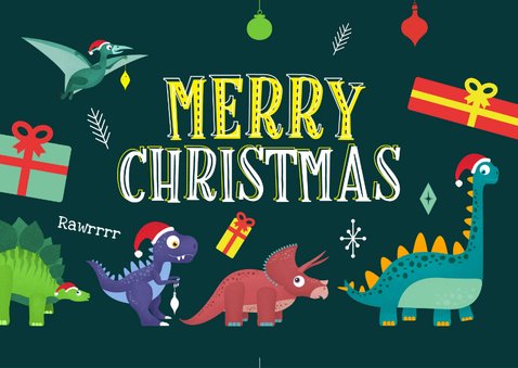 Kerstkaart vrolijk hip dinosaurus feest humor kinderen 2