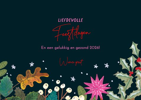 Kerstkaart vrolijke bloemen modern roze 3