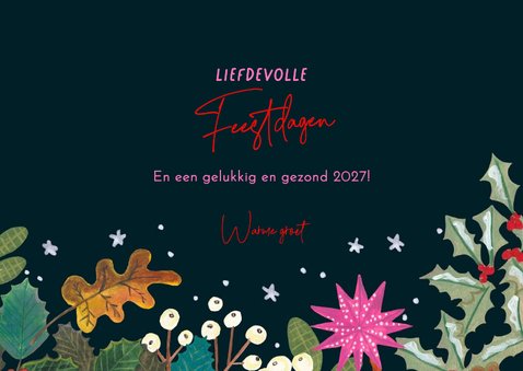 Kerstkaart vrolijke bloemen modern roze 3