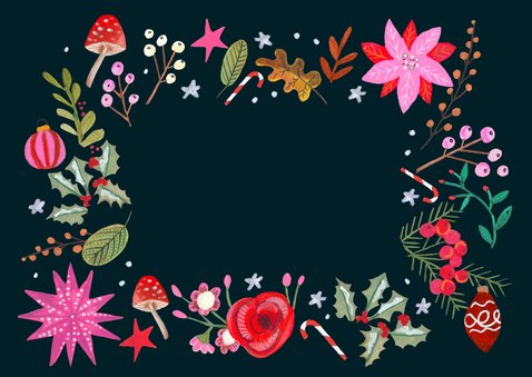 Kerstkaart vrolijke bloemen modern roze Achterkant