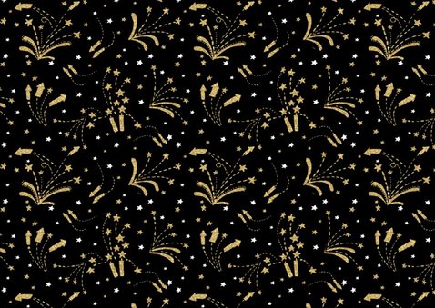 Kerstkaart vuurwerk goud en zwart 2