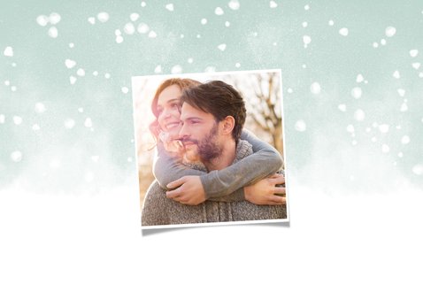 Kerstkaart Warm Wishes fotocollage met waterverf en sneeuw 2