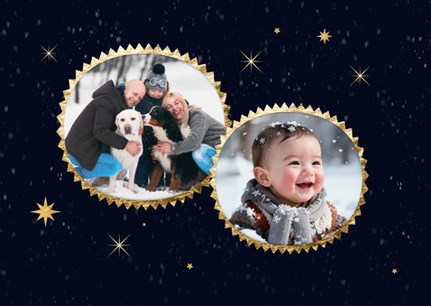 Kerstkaart winter ijsbeer foto sterren goud fijne kerst 2026 2