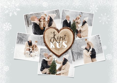 Kerstkaart winter liefde hart hot boomstam foto 2