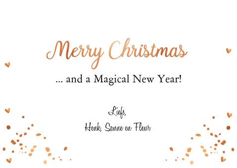 Kerstkaart wit goud confetti fotocollage koperlook 3