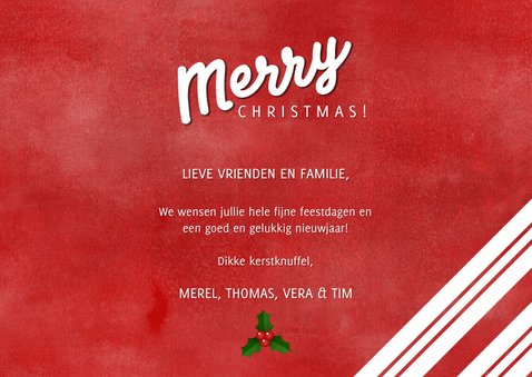 Kerstkaart zuurstok strepen, grote foto en Merry Christmas! 3