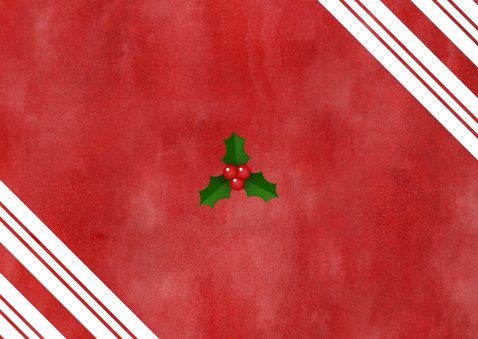Kerstkaart zuurstok strepen, grote foto en Merry Christmas! Achterkant