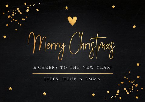 Kerstkaart zwart goudlook typografie rechthoekig 3