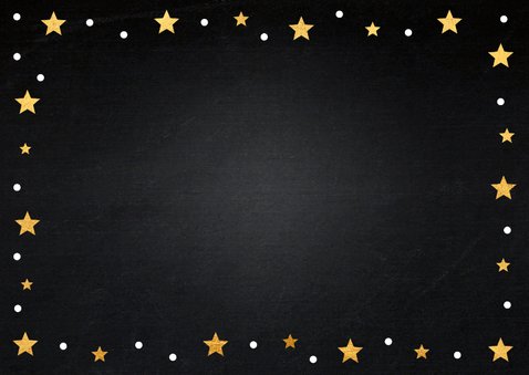 Kerstkaart zwart krijtbord goudlook sterren foto Achterkant