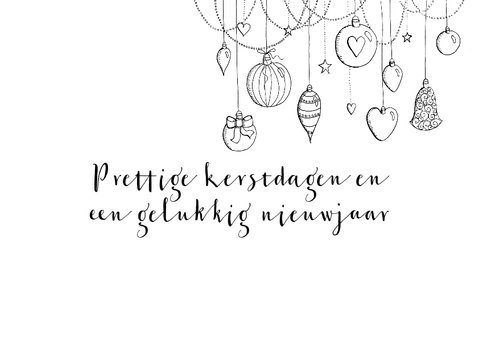 Kerstkaart zwart-wit kerstballen 2