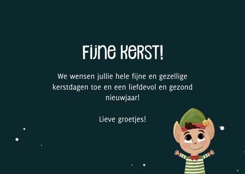 Kerstkaartje met illustratie kerstelfje en foto fijne kerst 3