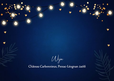 Kerstmenu kaart blauw lampjes goudlook 2