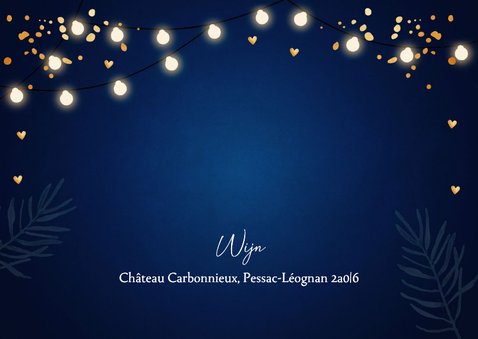 Kerstmenu kaart blauw lampjes goudlook 2