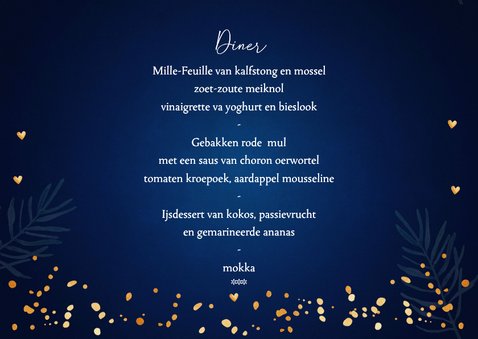 Kerstmenu kaart blauw lampjes goudlook 3