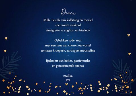 Kerstmenu kaart blauw lampjes goudlook 3