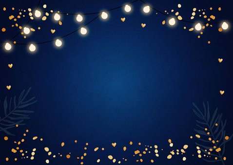 Kerstmenu kaart blauw lampjes goudlook Achterkant