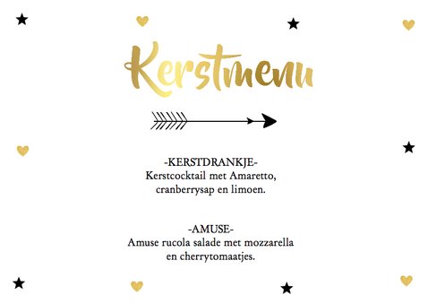 Kerstmenukaart hartjes sterren pijl 2