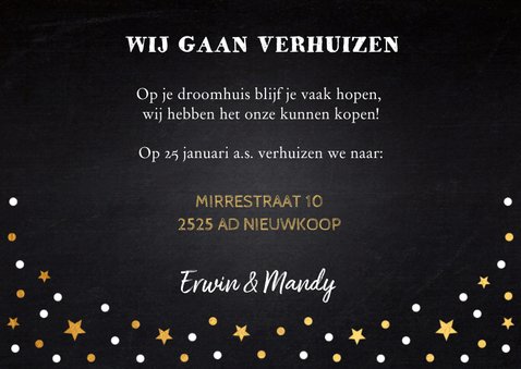 Kerstverhuiskaart foto confetti huisjes goud 3
