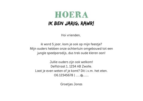 Kinderfeest uitnodiging stoer met t-rex en eigen foto 3