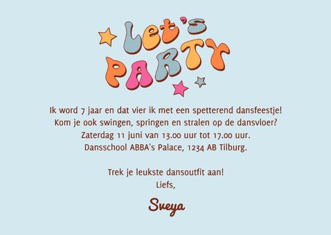 Kinderfeestje dansfeest disco uitnodiging funky 3