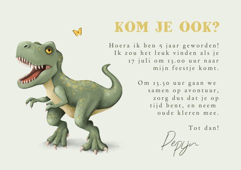 Kinderfeestje dinosaurus t-rex jungle stoer goud vlinders 3