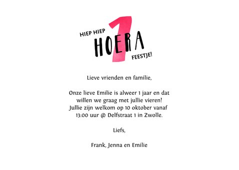 Kinderfeestje eerste verjaardag uitnodiging hip roze 3