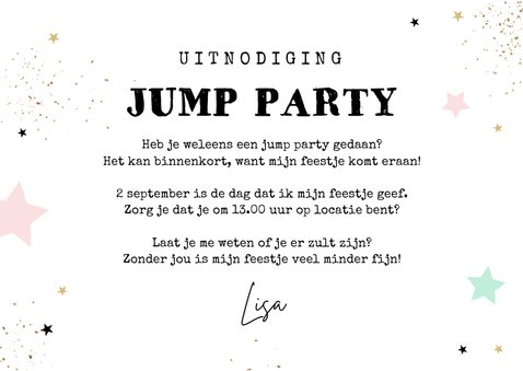Kinderfeestje jump party trampoline sterren goud 3