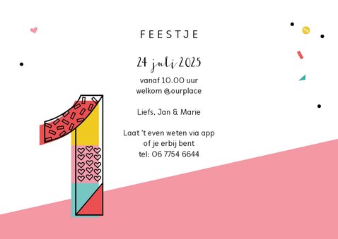 Kinderfeestje meisje 1 jaar hartjes confetti 3