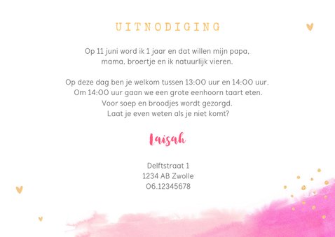 Kinderfeestje meisje waterverf unicorn goud 3