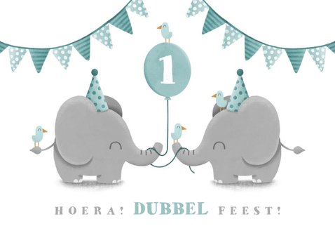 Kinderfeestje tweeling olifantjes met ballon en slingers 2