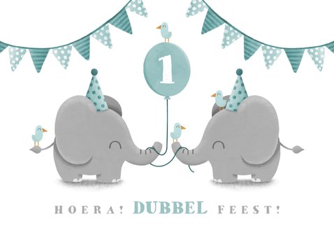 Kinderfeestje tweeling olifantjes met ballon en slingers 2