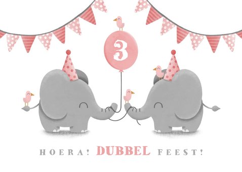 Kinderfeestje tweeling olifantjes met slingers en ballon 2