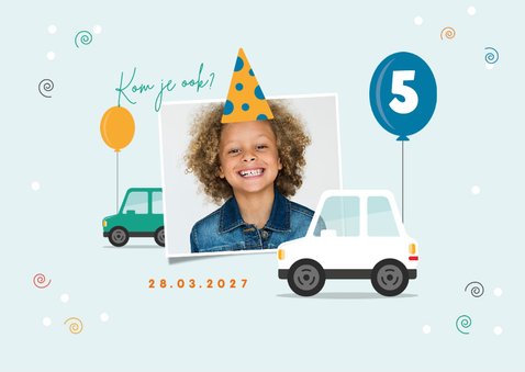 Kinderfeestje uitnodiging auto ballonnen feestje 2