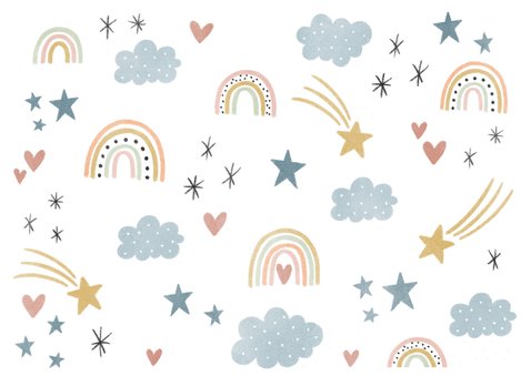 Kinderfeestje uitnodiging eerste verjaardag met regenboogjes Achterkant