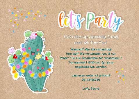 Kinderfeestje uitnodiging fancactus feestje 3