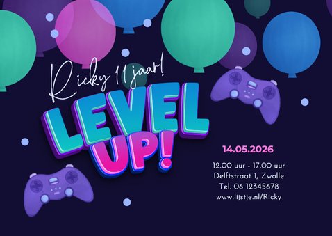 Kinderfeestje uitnodiging game party level up gaming 2