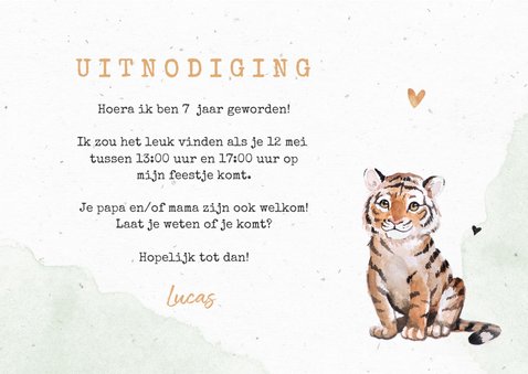 Kinderfeestje uitnodiging jungle tijger hartjes foto 3