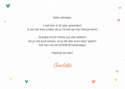 Kinderfeestje uitnodiging meisje wegwijzers hartjes foto 3