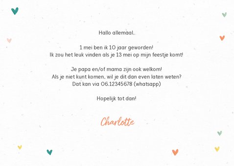 Kinderfeestje uitnodiging meisje wegwijzers hartjes foto 3