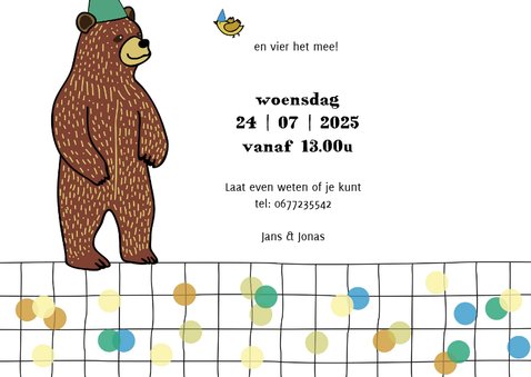 Kinderfeestje uitnodiging met gezellige beer 3