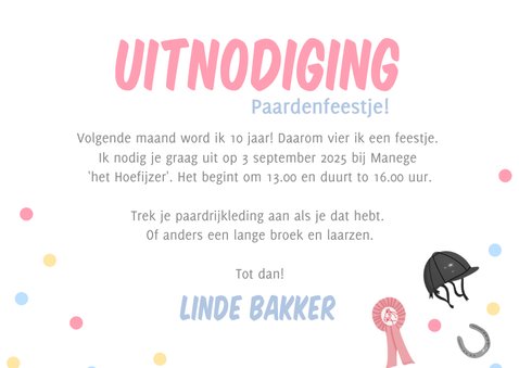 Kinderfeestje uitnodiging paardenfeestje met vlaggetjes 3