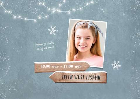 Kinderfeestje uitnodiging schaatsen wegwijzers winter 2