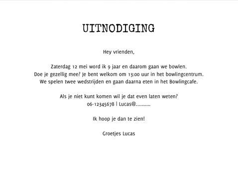 Kinderfeestje uitnodiging stoer in thema bowlen 3